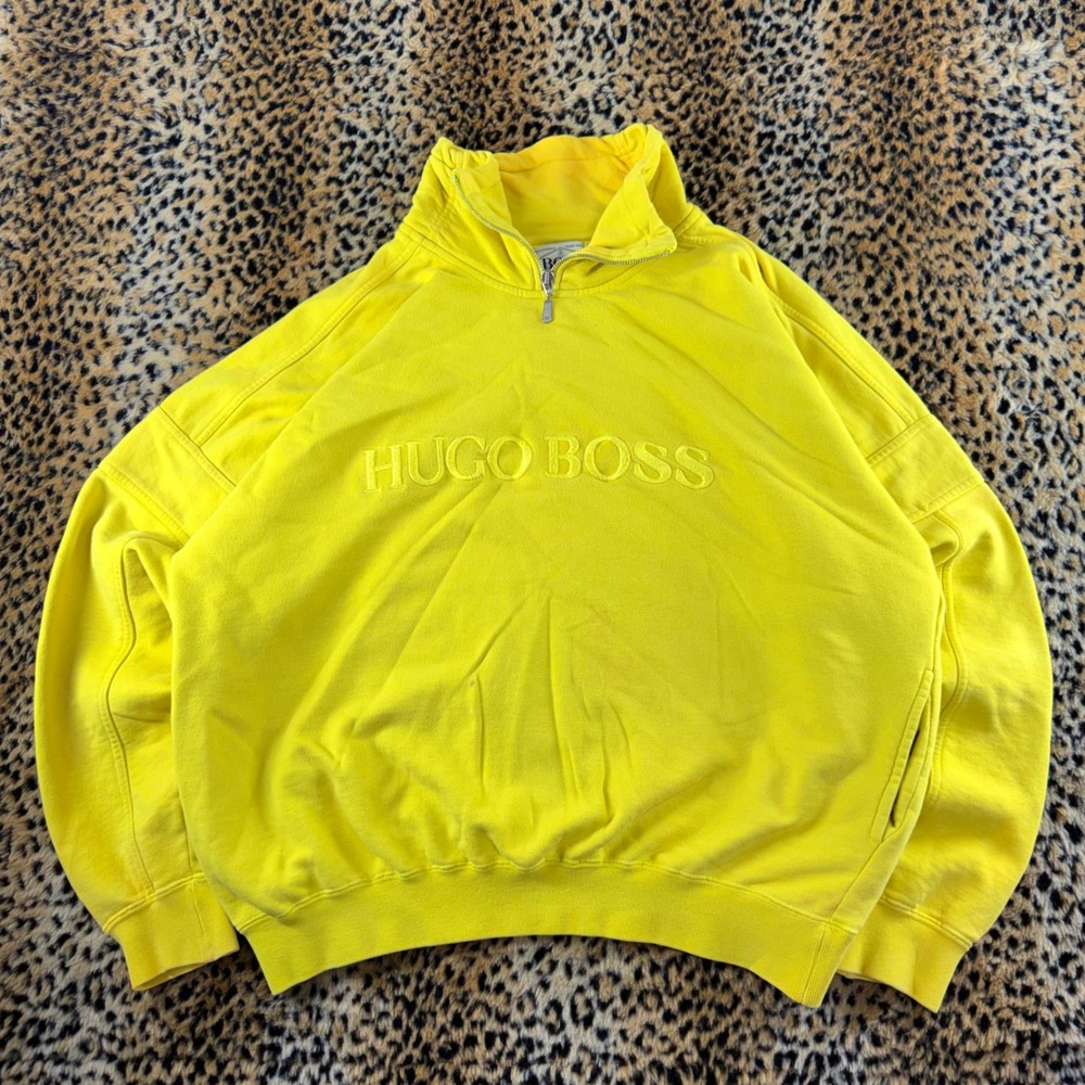 Vintage Hugo Boss Twenty Yellow Quarter Zip Sweatshirt 90s Mens Large Hong Kong